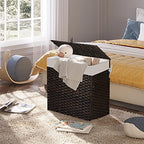 Greenstell Laundry Hamper with Lid, 125L Large Clothes Hamper with 3 Section & 2 Section Removable Liner Bags & 5 Mesh Laundry Bags, Handwoven Synthetic Rattan Divided Laundry Basket, Brown - color: Brown