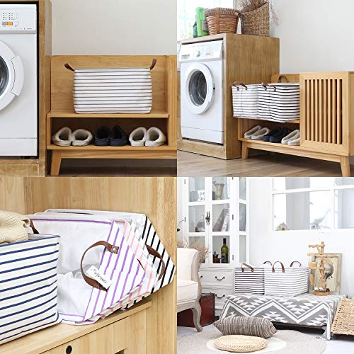 Hinwo 31L Large Storage Bins, Closet Organizers and Storage, Shelf Baskets, Foldable Clothes Storage Baskets with Handles, Containers for Clothing, Blanket, Towels, Toys, Bedding (Gray Stripe) - color: Gray Stripe, size: 16.5" / 31L / 1-Pack