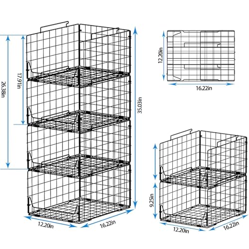 Jakyitvi Stackable Closet Organizers and Storage Bins 4 Pack, Sturdy Metal Clothes Storage Container for Clothes Pants Sweaters, Black Folded Drawer Shelf Organizer for Closet Wardrobe - color: Black, size: 4 Tier
