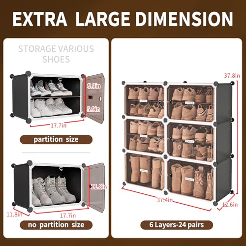MAGINELS Shoe Rack,Expandable Shoe Cabinet Easy to Assemble. Shoe Storage with Door,Entryway, Closets, Hallway, and Bedroom.Accommodates Up to 24 Pairs of Shoes - size: 2 by 6 (24 Pairs)