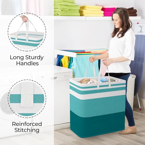 StorageRight Large Collapsible Laundry Basket Hamper with Easy Carry Handles，Freestanding Clothes Hampers for Laundry, Bedroom, Dorm, Towels, Toys, 100L, Green - color: Green, size: 100L