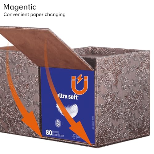 Square Tissue Box Cover with Drawer Storage and Tray on Top, PU Leather Tissues Cube Boxes Holder, Modern Nightstand Organizer Caddy, Remote Control Holder for Bathroom, Bedside, Office, Home - color: Archaize
