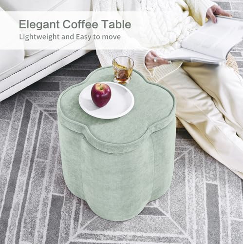 Crestview Collection Foot Rest Ottoman with Storage,Chenille Fabric Flower Ottoman for Living Room, Vanity Stool for Bedroom,Floor Pouf for Home Decor,Seafoam Green,18 inches - color: Seafoam Green