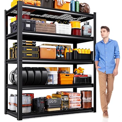 78" H Garage Shelving Heavy Duty Storage Shelves, 5-Tier Adjustable Metal Shelving Unit, Utility Garage Organizer Shelf for Basement, Pantry, Warehouse, Supermarket, 45.6" W x 19.7" D x 78" H - size: 5-Wire-19.7"Dx45.6"Wx78"H