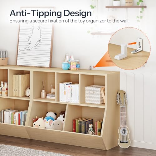 HOOBRO Kids Bookshelf, Bookcase Footboard, Toy Storage Cubby, Children's Toy Shelf, 35.4" L Storage Cabinet, Fit for Children's Room, Playroom, Hallway, Kindergarten, Natural NL32CW01 - color: Natural, size: 35.4"L x 11.8"W x 29.5"H