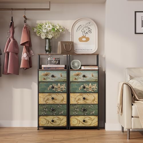Tohomeor Nightstand with Fabric Drawers Dresser with 2 Tier Shelf Storage Tower for Bedroom Hallway Entryway Closet Organizer Sofa Beside Table Furniture (Multi, 5 Drawers) - size: 15.7"D x 11.8"W x 39"H (5 Drawers)