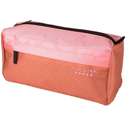 Five Star Pencil Pouch, Pen Case, 9-Pocket Zipper Pouch, Storage Organizer for School Supplies Earbuds Chargers Cables Makeup, Pink/Terracotta (500213F-ECM) - color: Pink/Terracotta, size: 8"L x 4"W x 3"H