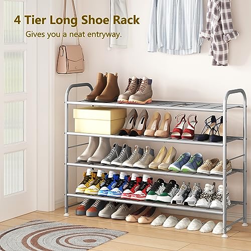 LINZINAR Shoe Rack 4 Tier Storage Organizer for Closet Entryway Metal Grey - color: Grey, size: 4-Tier