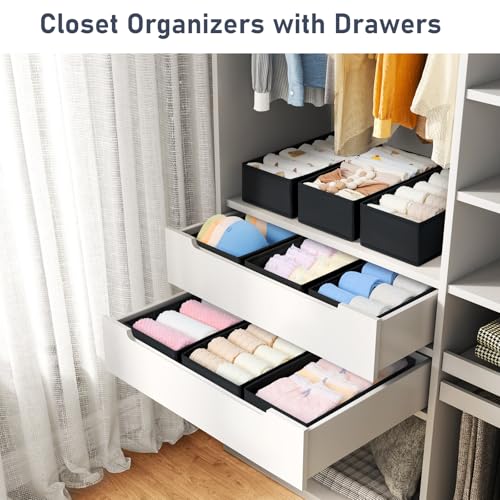 DIMJ Drawer Organizer - Small Clothes Organizer Set of 3, Drawer Dividers for Baby Clothes, Underwear, Socks, Bra, Belt, Tie - Black - color: Black, size: Set of 3