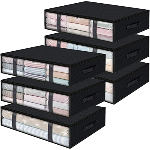 StorageRight Under Bed Storage Bags 6 Pack, 40L Large Clothes & Comforter Storage Containers with Clear Window, Breathable Fabric Organizer for Blankets, Bedding, Seasonal Clothing, Black - color: Black, size: 6 Pack