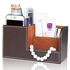 KINGFOM Desk Organizer Office Supplies Caddy Pu Leather Multi-function Storage Box Pen/Pencil,Cell phone, Business Name Cards Remote Control Holder Brown - color: S-Brown