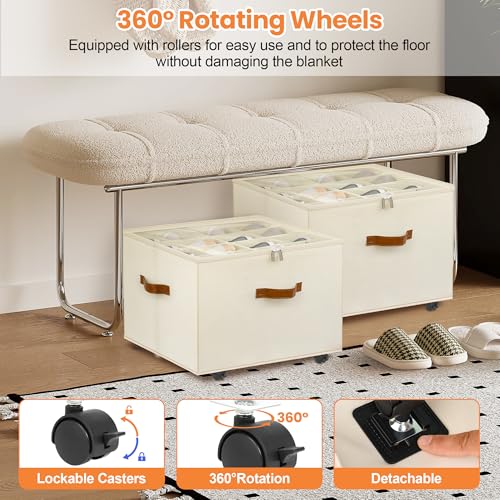Shoe Organizer for Closet, 2 Pack Shoe Storage Organizer with Wheels and Adjustable Dividers, Stackable Shoe Storage Box with Clear Cover, Foldable Closet Shoe Organizer Fits up to 16-32 Pairs, Beige - color: Beige, size: 17"L x 17"W x 12 ½"H-2 Pack