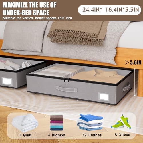 EE-RoomWorld Under Bed Storage with Wheels, No Assemble Required 5.5 inches height grey under bed storage bins,Low Profile Rolling Underbed Shoe Storage containers，dorm underbed storage drawers - color: Grey, size: 5.5 inch height