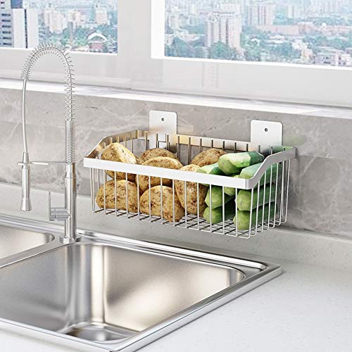 Kitchen Storage Metal Wire Fruit Basket - SUS304 Stainless steel Organizer Storage Bin Baskets for Bathroom - Space Saving Design for Pantry Organization （Silver） - size: 11.8Inch 1PCS
