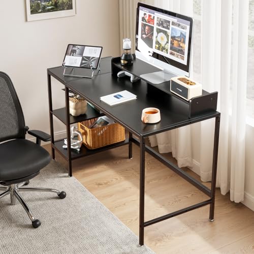 MINOSYS 47-inch Computer Desk with Storage Shelf - Your Ideal Black Gaming Desk for Bedrooms, Small Spaces, and Home Offices. This Modern Writing Desk is Perfectly Suited for PCs. - color: Tx-black, size: 47 inch