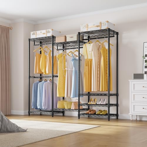 VIPEK V5 Medium Portable Closet Wardrobe Heavy Duty Clothes Rack, Freestanding Closet Metal Clothing Rack with 4 Hang Rods & 8 Shelves, Adjustable Custom Closet Rack, 56.7" Lx15.7 Wx76.4 H, Black - color: Black, size: V5 Medium