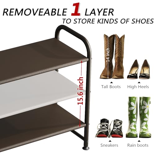 INGIORDAR Shoe Rack 3 Tier Long Storage Organizer Wide Metal Shoe Shelf for Closet Entryway Brown - color: Brown, size: 3 Tier