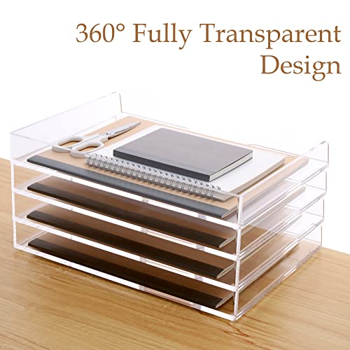 SANRUI Stackable Paper Tray,Acrylic File Organizer,Paper Tray Organizer for Desk,Clear Office Desk Organization for Office, Home or School，2 Tier - style: Enlarged File Trays 2 Tier