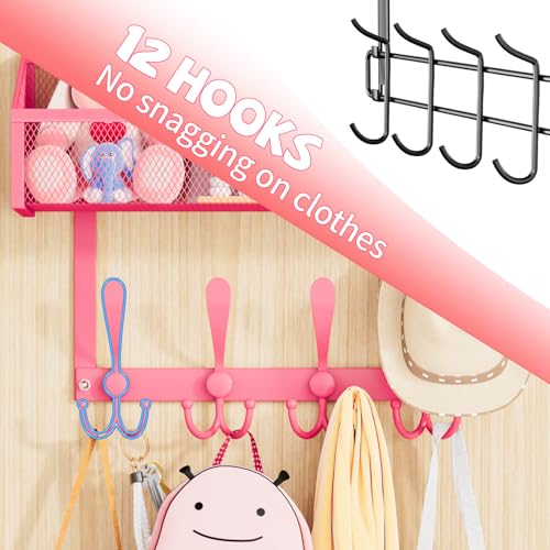 Kaiferty Over The Door Hooks Organizer, Coat Rack Over The Door Storage Hanger Towel Rack, Back of Door Storage Organizer for Bathroom,Bedroom,Kitchen,Office (Pink, 2-Tier) - color: Pink, size: 2-Tier