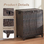 Laundry Hamper with Lid, 190L Large Laundry Basket 3 Section with 6 Removable Liner Bags & 3 Mesh Laundry Bags, Handwoven Rattan Clothes Hamper with Heightened Feet, No Install Needed, Brown - color: Brown