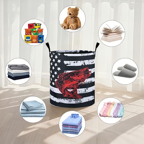 Bass Fish Laundry Basket Foldable Oxford Cloth Tote Bag Laundry Hamper Clothes Storage Bucket Organizer For Bathroom/Laundry Storage/Bedroom 19.6x15.7 Inch - color: Bass Fish