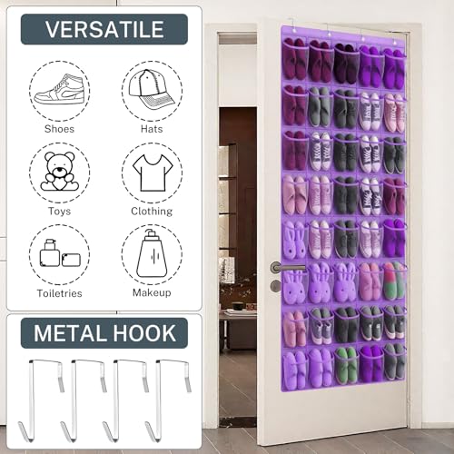 40-Pocket Over the Door Shoe Organizer - Large Mesh Pocket Hanging Shoe Organizer,Behind the Door Shoes Storage Holder Hanger - color: Purple