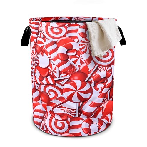 Christmas Candies Laundry Basket Foldable Oxford Cloth Tote Bag Laundry Hamper Clothes Storage Bucket Organizer For Bathroom/Laundry Storage/Bedroom 19.6x15.7 Inch - color: Christmas Candies