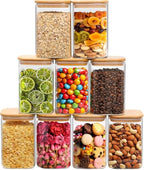 ComSaf 1.2 Qt Glass Storage Containers with Lids, Glass Jars with Lids, Clear Food Storage Jar, Square Canister Set of 9, Pantry Organizers and Storage for Cookie Flour Oat Pasta Tea Coffee Bean - size: 1.2Qt*9
