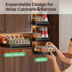 SNTD Pull Out Spice Rack for Upper Cabinet - Expandable Organizer with Smooth Ball Bearing Slides, No Drill Mounting Spice Storage for Kitchen (1 Pack, 7.2" to 12.9" W X 10" D X 2.2" H) - size: 7.2"W X 10"D X 2.2"H