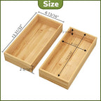 BAMEOS Deep Utensil Drawer Organizer, Bamboo Silverware Organizer for Kitchen Drawer Storage Flatware Junk Cutlery Jewelry 14"x 6.8" Set of 2 (Natural) - size: 2 Boxes 14x7"