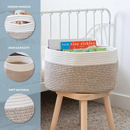 OrganiHaus Rope Baskets for Shelves - Set of 3 Woven Storage Baskets for Organizing, Closet & Toy Storage - Brown/Off-White - 15x9x10 - color: Brown / Off-White