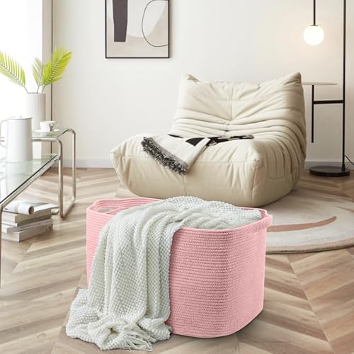 MEGASKET Extra Large Pink Storage Basket, 23.6" x 17" x 12" Rectangle Blanket Basket Living Room, Woven Cotton Rope Basket, Toy Basket Bins, Pink Baskets for Decor, Wicker Baby Laundry Basket - color: Pink, size: 23.6"x17"x12
