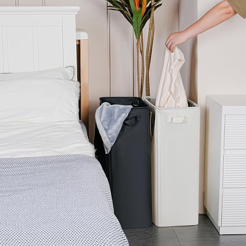 efluky Slim Laundry Basket, Narrow Laundry Hamper with Handles, Collapsible Dirty Clothes Hamper, Tall Laundry Bin for Laundry Room, Dorm and Bedroom, 19.8 Gallon (75L) Grey - color: Grey, size: 75L without Lid