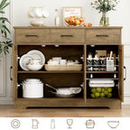 HOSTACK Modern Farmhouse Buffet Sideboard Cabinet, Barn Doors Storage Cabinet with Drawers and Shelves, Wood Coffee Bar Station for Dining Room, Kitchen, Living Room, Rustic Brown - color: Rustic Brown