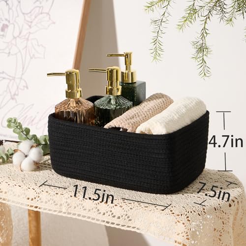 MiniArk Small Storage Baskets for Organizing | Closet Organizer Bins | Shelf Toy Basket | Woven Rope Baskets | Cube Decorative Box | Shallow Basket | 11.5x7.5x4.7” | 3 Packs Black - color: Black, size: 3pcs-L11.5xW7.5xH4.7"
