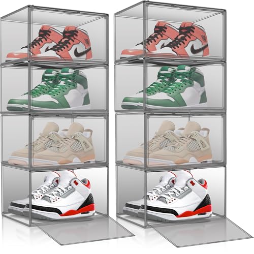 12 Pack Large Shoe Organizers Storage Boxes for Closet Clear Plastic Stackable Shoe Box Storage Bins with Lids, Under Bed Shoe Containers for Entryway, Size 12 Gray - color: Black, size: Medium