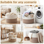 XXXXL 125L Extra Large Blanket Basket, 23.6" x 16.9" Jumbo Woven Cotton Rope Storage Basket with Handles, Laundry Hamper, Toy Storage for Living & Play Room(White & Brown) - color: White & Brown