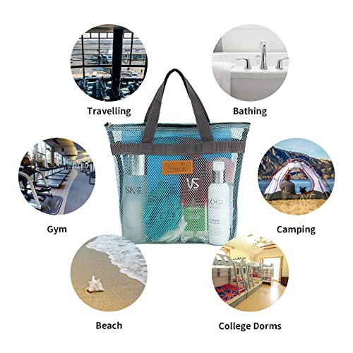 TOPASION Mesh Shower Caddy Bag Portable Hanging Toiletry and Bath Organizer with Zipper for Travel, Gym, Camping, College Dorms, Beach - color: 2 Pcs Sky Blue