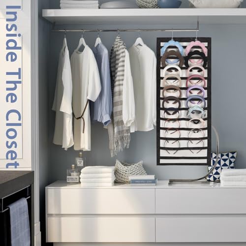 Artilife Hanging Headband Holder for Over the Door and Closet, 24 Slots Felt Head Band Organizer Shelf (Black) - color: Black