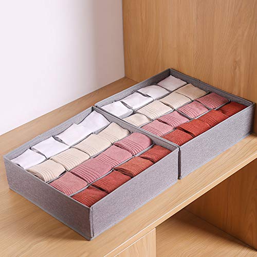 Qozary 2 Pack Socks Underwear Drawer Organizer Divider, 24 Cell or 16 Cell Collapsible Cabinet Closet Organizer Storage Boxes for Clothes, Socks, Lingerie, Underwear, Ties - color: Grey, size: 16 Cells