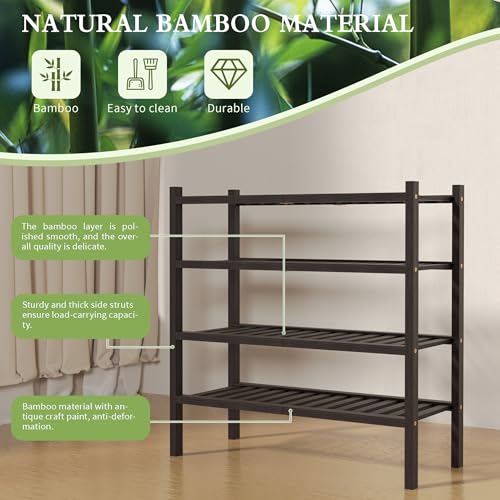 ROMGUAR CRAFT 4 Tier (Thick) Bamboo Shoe Rack for Closet Free Standing Wood Shoe Shelf for Entryway Small Space Stackable 27"x12"x28" (Black Brown) - color: Brown, size: 4 Tier(Thick)