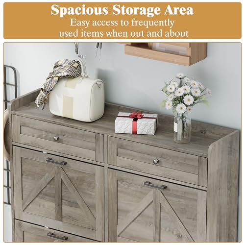 Thacuok Shoe Cabinet with 6 Flip Drawers & 2 Storage Drawers, Rustic Farmhouse Narrow Shoe Organizer Cabinet, Slim Shoe Rack Cabinet, Shoe Storage Cabinet for Entryway, Hallway, Front Door - color: Grey, size: 6 Drawers