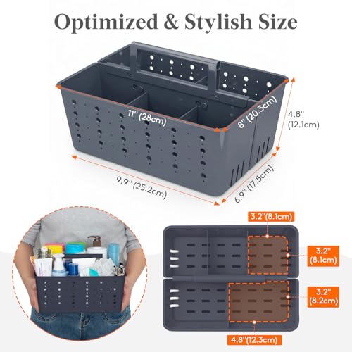 Lifewit Shower Caddy Portable, Cleaning Supplies Caddy Organizer with Handle and Adjustable Dividers, Plastic Shower Basket for Dorm Room Essentials, College, Bathroom, Slate Blue, 1 Pack - color: Slate Blue