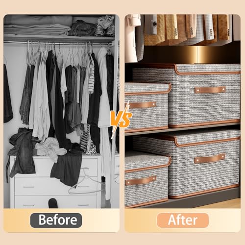 Tuza 4 Pack Storage Bins with Lids, Collapsible Closet Organizer Container, Fabric Organizer Box with Handles, Decorative Storage Boxes with Lids for Organizing Clothes, Books, Light Grey, Large - color: Light Grey, size: 4 Pack - Large