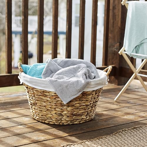 Household Essentials Round Wicker Laundry Basket with Handles, Whimsical Water Hyacinth Basket, Supportive Metal Frame, Removable Polyester Liner, Handwoven, Well-Structured and Versatile, Natural - color: Natural Water Hyacinth