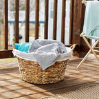 Household Essentials Round Wicker Laundry Basket with Handles, Whimsical Water Hyacinth Basket, Supportive Metal Frame, Removable Polyester Liner, Handwoven, Well-Structured and Versatile, Natural - color: Natural Water Hyacinth