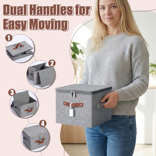 6 Pack 15 Inch Fabric Closet Storage Bins with Lids, 15x10x10In Large Foldable Cotton Linen Storage Cubes Boxes with PU Handle & Label Holder for Bedroom Organization, Shelf, Nursery, Gray - color: Gray, size: 15×10×10in