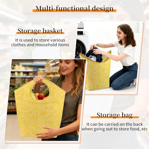 47L Foldable Laundry Basket, 18"x17"x9.5" Collapsible Laundry Hamper Portable Waterproof Storage Bag for Dirty Clothes Toys Bathroom Bedroom Camping Travel - color: Earth texture yellow, size: 17"L x 9.5"W x 18"H
