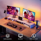 FITUEYES Dual Monitor Stand – 3 Shelf Computer Monitor Riser, Wood Desktop Stand with Adjustable Length and Angle, Desk Accessories, Office Supplies Medium White, DT108008WW - color: White