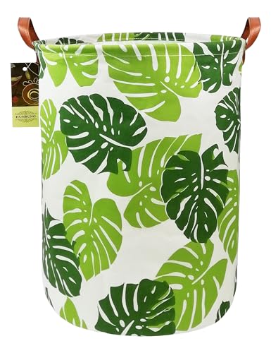 Collapsible Fabric Storage Basket, Waterproof Laundry Hamper with Handles, Round Storage Bin for Clothes Toys, Foldable Organizer for Bedroom Nursery Bathroom(Round Leaf) - color: Round Leaf